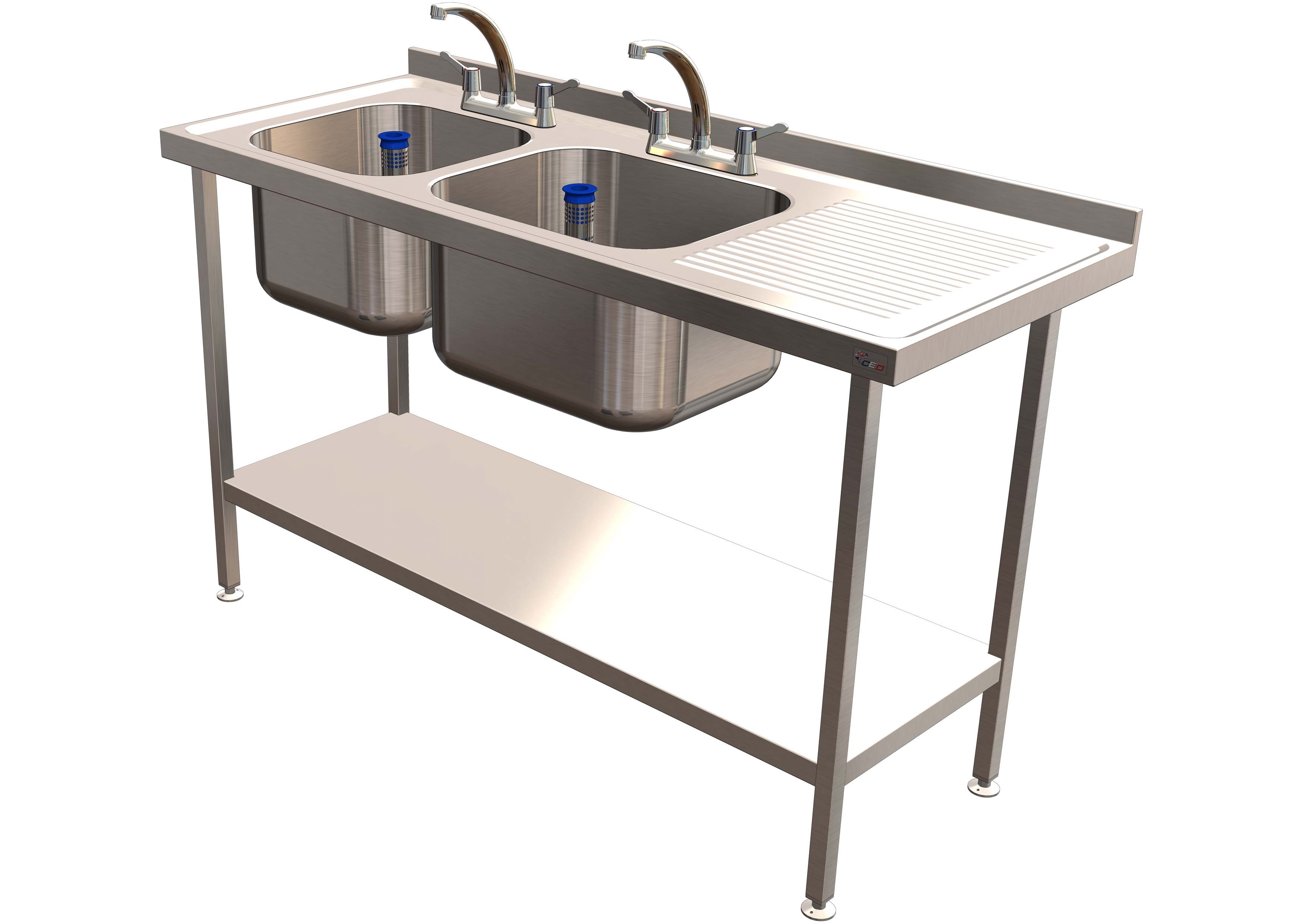 Double Bowl Sink 1500mm x 600mm x 900mm Right Hand Drainer