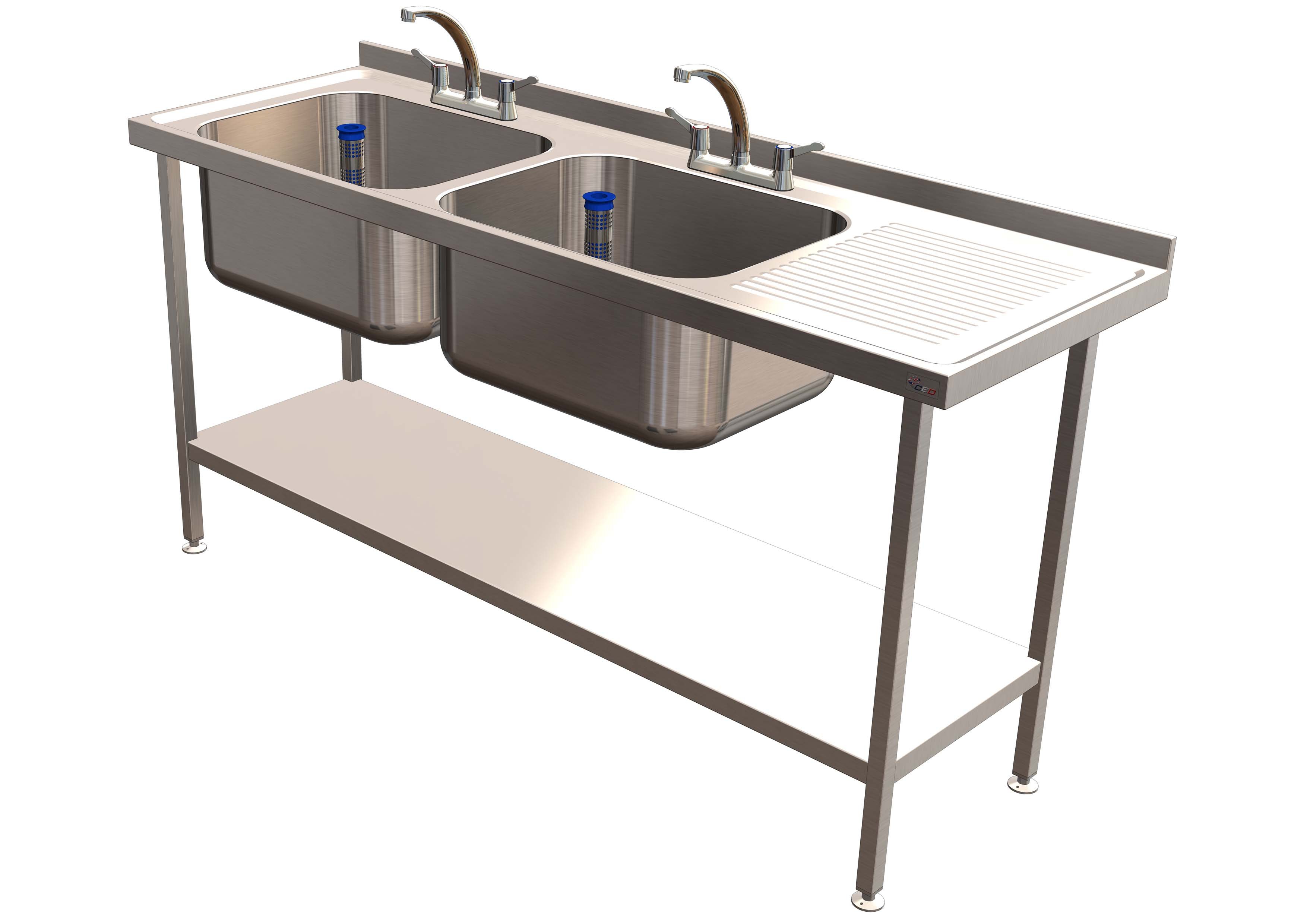 Double Bowl Sink 1800mm x 600mm x 900mm Right Hand Drainer