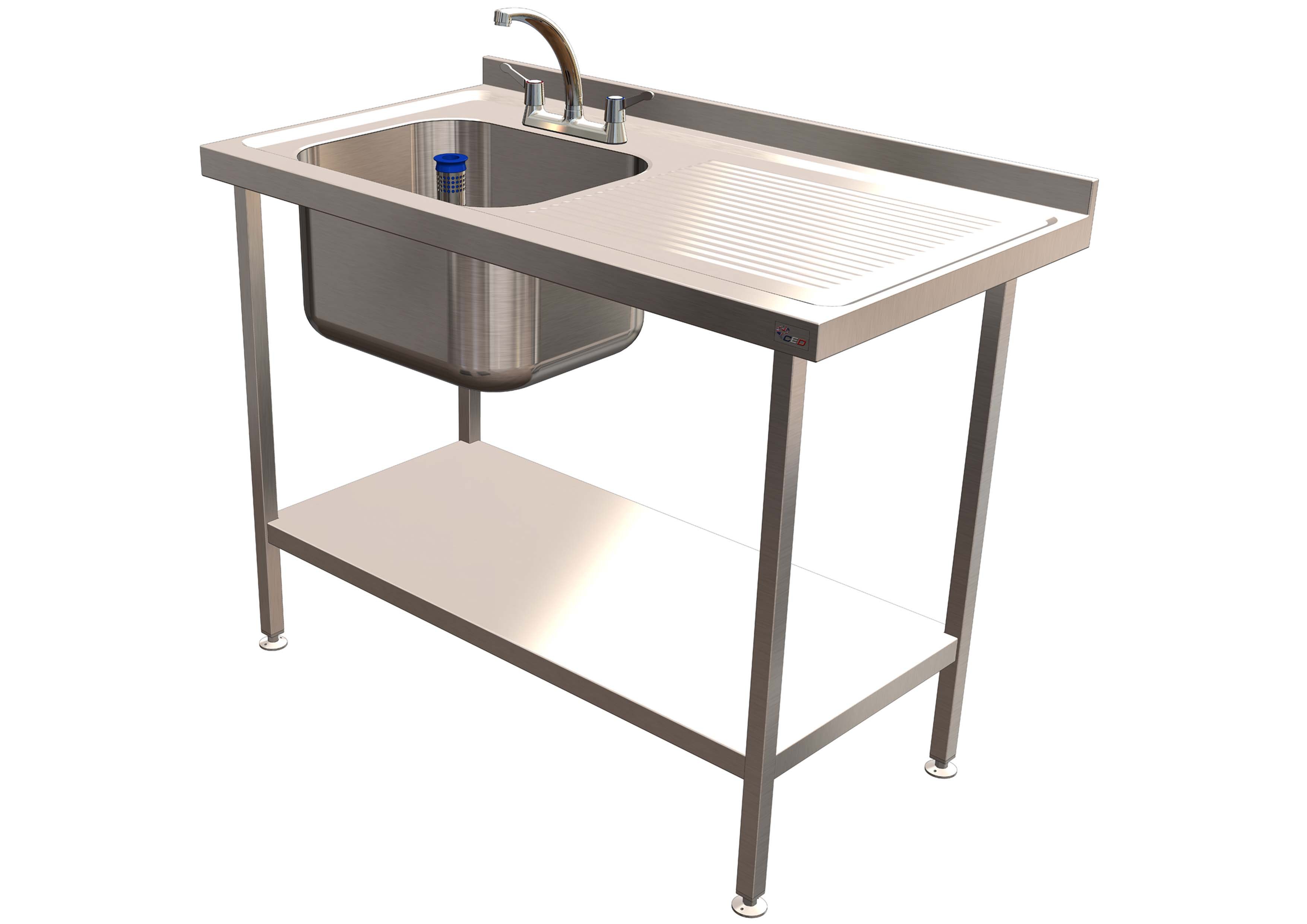 Single Bowl Sink 1200mm x 650mm x 900mm Right Hand Drainer 500mm Bowl