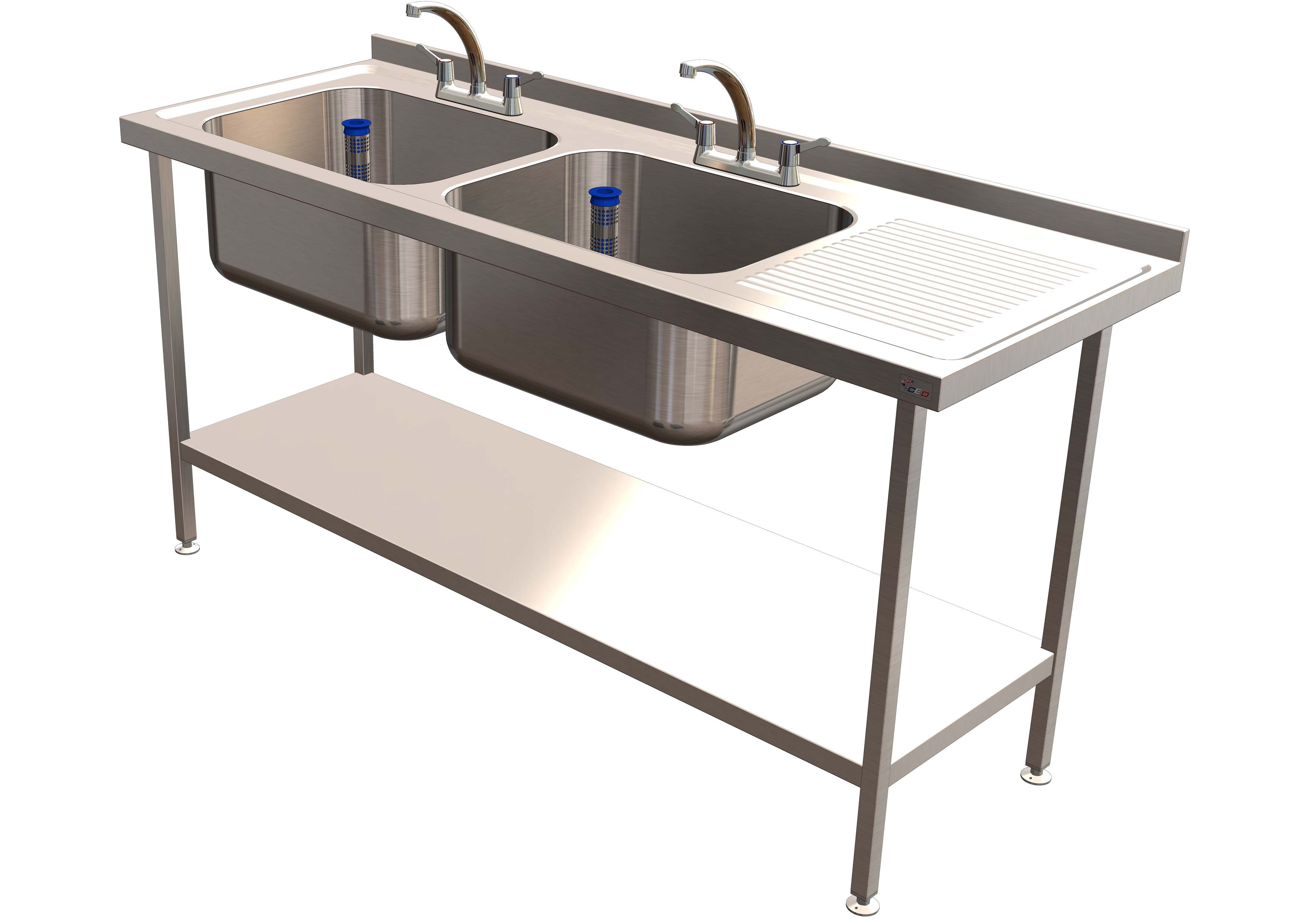 Double Bowl Sink 1800mm x 650mm x 900mm Right Hand Drainer
